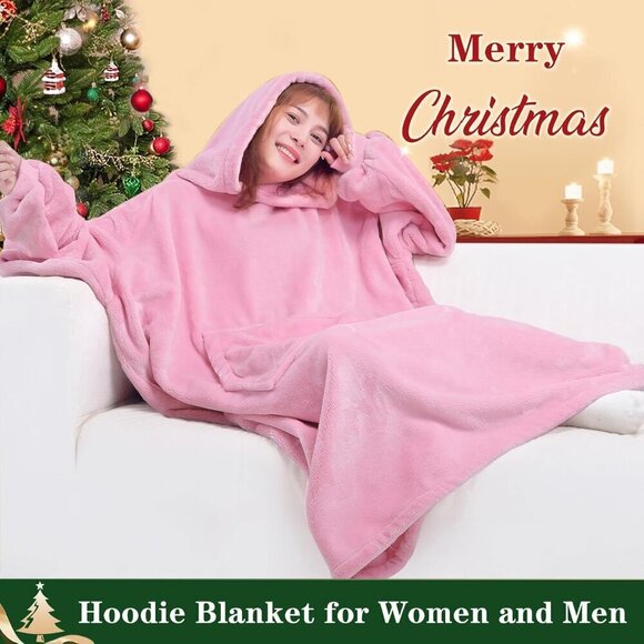 ⭐Sweat Camo Warm Bright Pink Giant Hoodie Thick Flannel Blanket with Sleeve - Picture 3 of 6